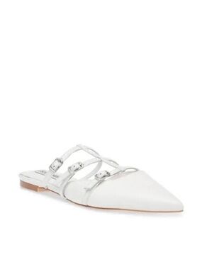 Steve Madden White Pointed Triple-Buckle Mule Sz 9